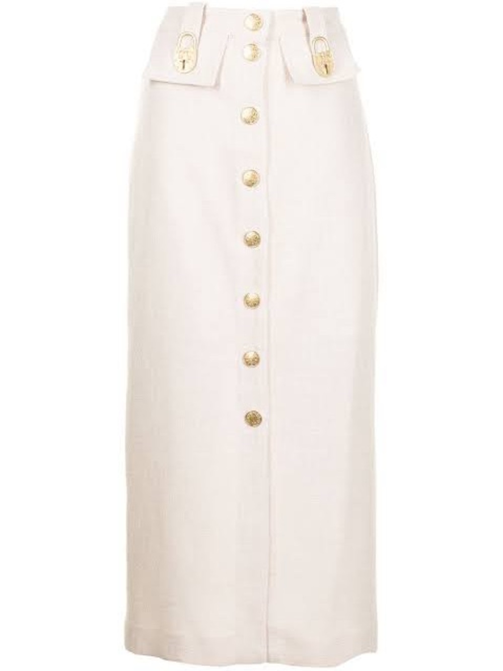 Alice McCall Queenie Midi Skirt Cream Gold Padlock Detail US 2